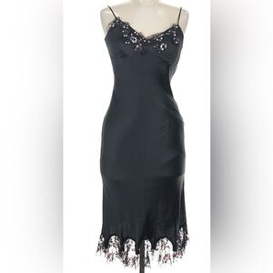 New Cache Y2K black silk slip dress with lace and sequin detail